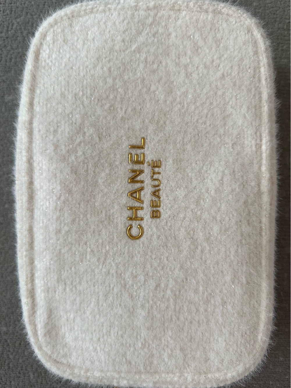 Chanel Cream Velvet Travel Cosmetic Case with Gold Logo